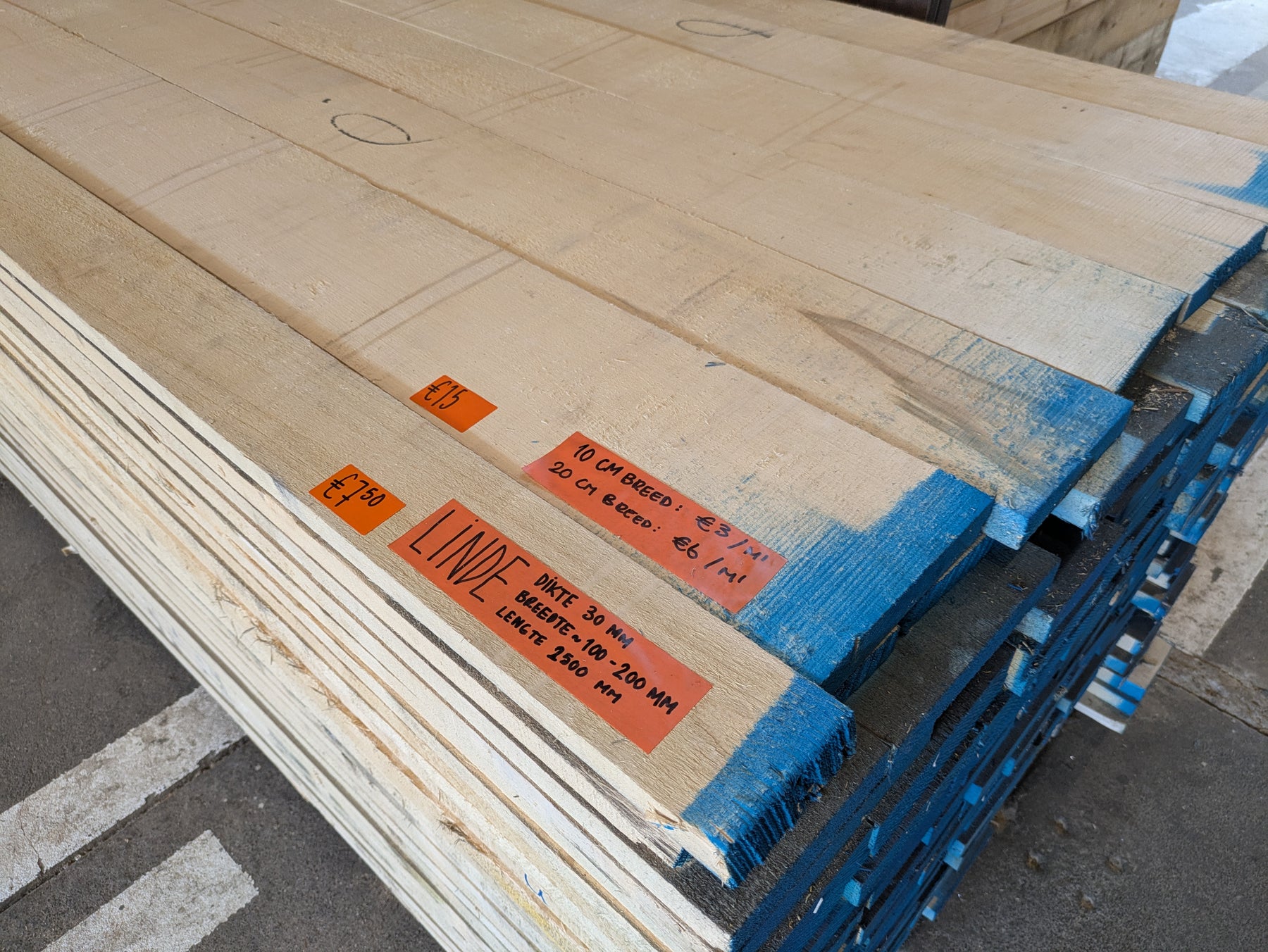 Linde 30 mm dik, 100 tot 200 mm breed, 2500 mm lang